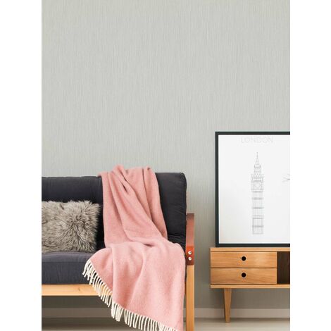Papier peint intissé gris et argent Tapisserie texturée à lignes verticales Papier peint effet textile lavable idéal pour bureau (1/2)