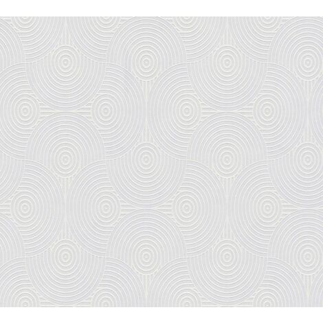 Papier peint intissé graphique blanc Tapisserie 10,05 x 0,53 m à motif circulaire Papier peint géométrique spirales idéal pour bureau (1/4)