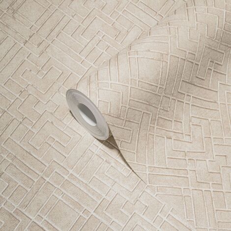Papier peint géométrique doré beige Papier peint intissé de style Art Déco avec structure en relief (1/5)