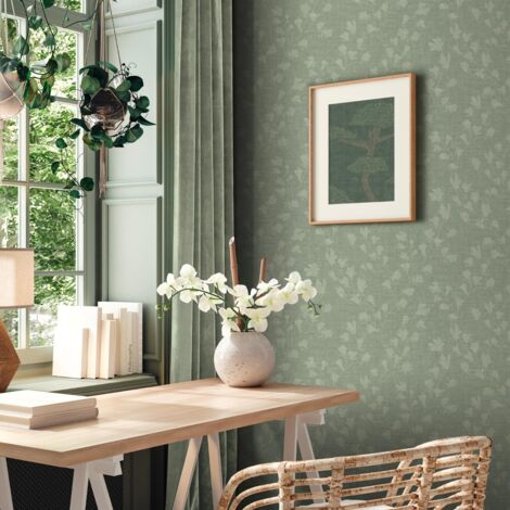Papier peint floral vieux vert à feuilles Tapisserie nature à motifs de fleurs Papier peint gaufré style botanique idéal pour chambre