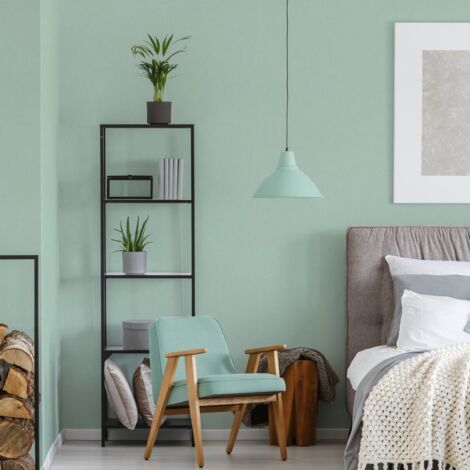 Papier peint monochrome vert pastel Tapisserie intissée moderne résistante et lavable Papier peint style minimaliste idéal pour chambre