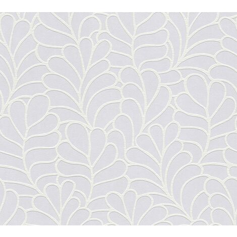 Papier peint graphique floral blanc Tapisserie à feuilles style botanique Papier peint moderne 10,05 x 0,53 m à peindre idéal pour couloir (1/4)
