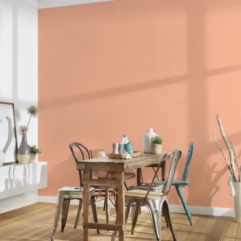 Papier peint uni orange couleur pêche Tapisserie intissée effet gaufrage Papier peint moderne lavable idéal pour couloir et salon