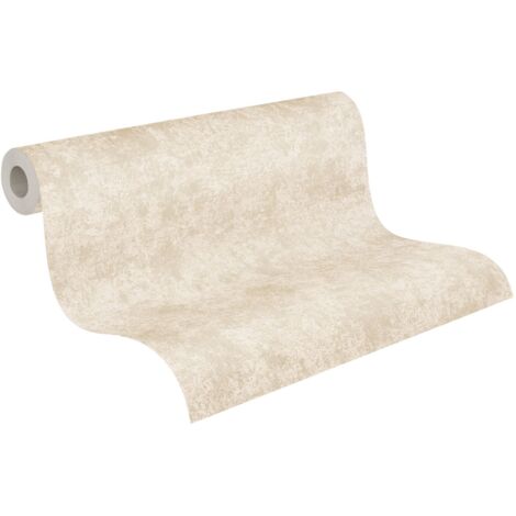 Papier peint intissé beige et crème Tapisserie moderne aspect patiné Papier peint effet métallique idéal pour salon