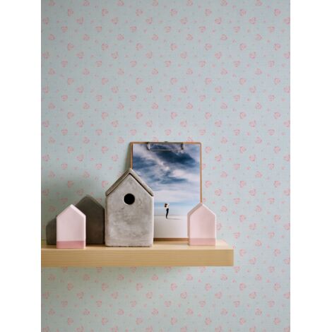 Papier peint intissé romantique style maison de campagne shabby chic vintage avec fleurs gris rose pour chambre et couloir