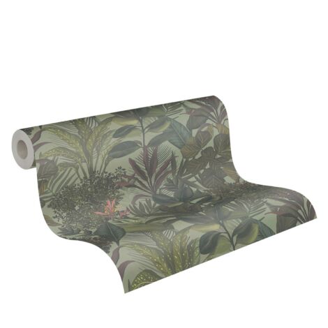 Papier peint intissé nature nuances de verts Tapisserie fond vert clair style tropical jungle Papier peint feuillage plantes pour couloir (1/5)