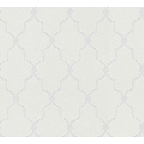 Papier peint intissé en mosaique blanc Tapisserie moderne style baroque Papier peint élégant 10,05 x 0,53 m à peindre idéal pour salon (1/4)
