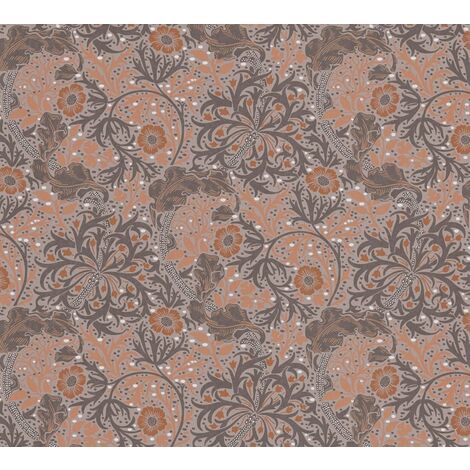 Papier peint intissé nuances de marron à fleurs Tapisserie florale de charme style baroque Papier peint feuillage botanique idéal couloir