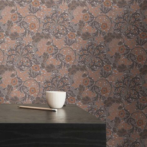 Papier peint intissé nuances de marron à fleurs Tapisserie florale de charme style baroque Papier peint feuillage botanique idéal couloir