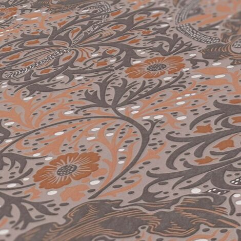 Papier peint intissé nuances de marron à fleurs Tapisserie florale de charme style baroque Papier peint feuillage botanique idéal couloir