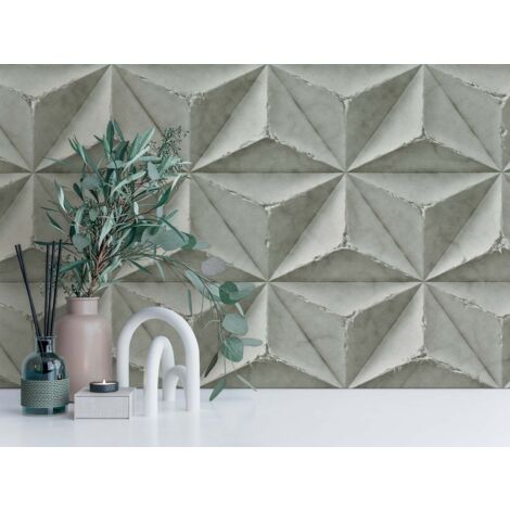 Papier peint trompe l'œil, triangle béton, effet 3D  B397001 (1/4)