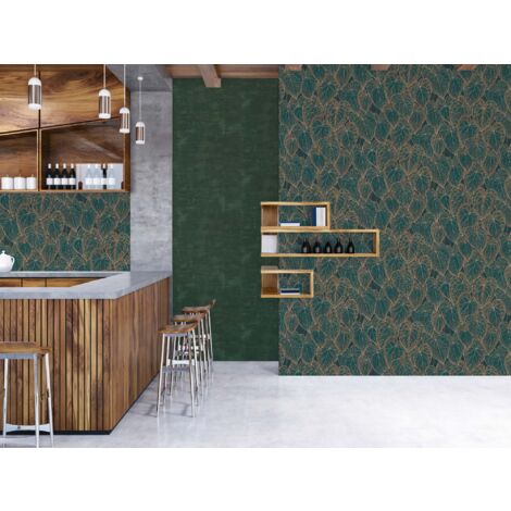 Papier peint floral et végétal - ESTAHOME - Vert céladon bleu - Intissé - 0,53 x 10,05 m
