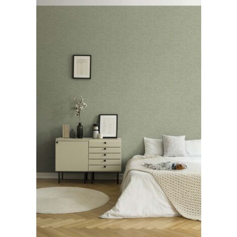 Papier peint uni vert pâle – Tapisserie texturée aspect plâtre – Pour couloir et salon – Décoration intérieure tendance – Bricoflor