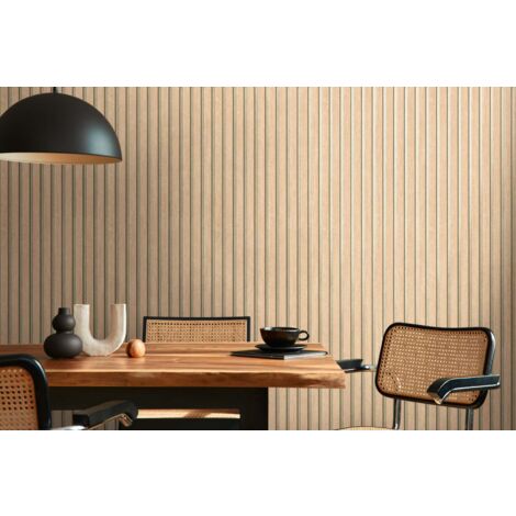 Papier peint tasseau bois, beige, salle à manger, tendance, salon, 786651 (1/4)