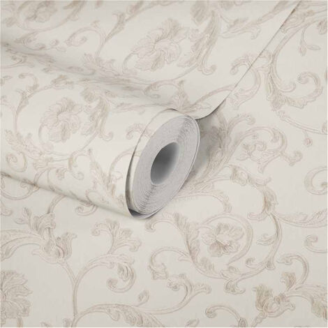Papier peint baroque beige crème pour couloir Tapisserie baroque chic pour salon Papiers peints intissés beige baroque (1/5)