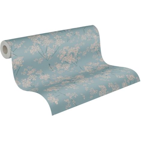 Papier peint fleuri bleu et beige Tapisserie motifs à fleurs style campagne cottage Papier peint floral idéal pour salon et couloir