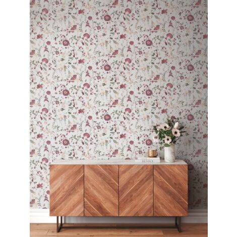 Papier peint fleurie, rose, jaune, ambiance champêtre, salon, cuisine, 397461