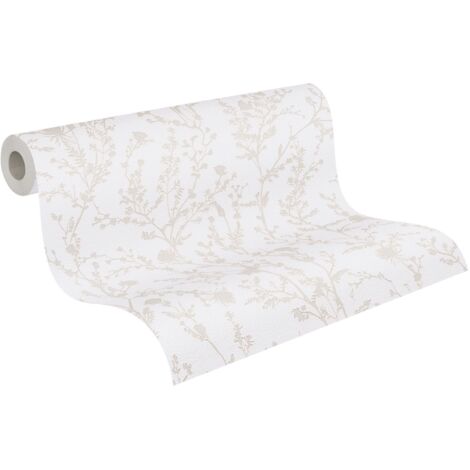 Papier peint floral crème et blanc Tapisserie rustique motifs à fleurs Papier peint style campagne idéal pour couloir et salon