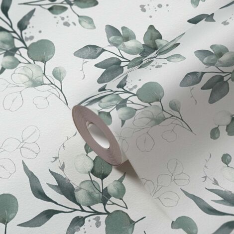 Papier peint fleur verte, fond vert d'eau B397682 (1/4)