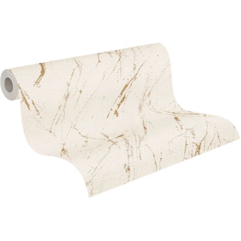 Papier peint intissé effet marbre beige et or – Tapisserie moderne pour couloir et salon – Vinyle écologique 53cm x 10,05m