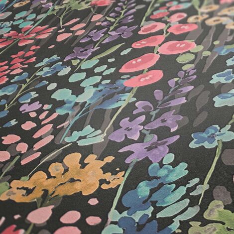 Papier Peint Intissé Fleuri Noir Et Rose A.S. Creation - Rouleau De 10,05m X 0,53m (réf. 396064)
