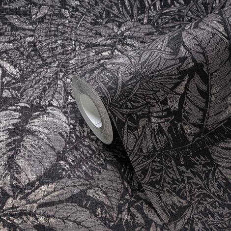 Papier peint exotique gris foncé, feuillage B395606 (1/2)