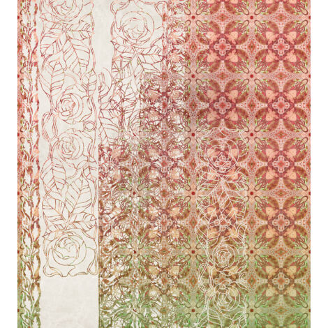 Papier peint panoramique classique Art Nouveau Rouge (1/4)