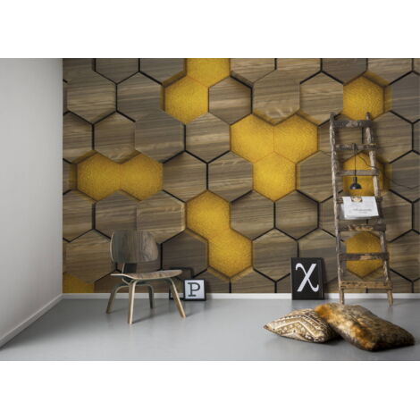 Papier peint panoramique classique,minimaliste,modern,rustique Woodcomb Olive (1/4)