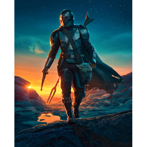 Photo murale intissé impression numérique The Mandalorian Gunslingers Din Jarin et Grogu Bébé Yoda (1/4)