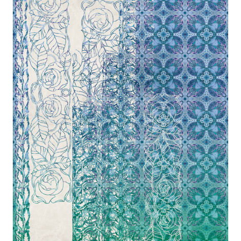 Papier peint panoramique classique Art Nouveau Bleu (1/4)
