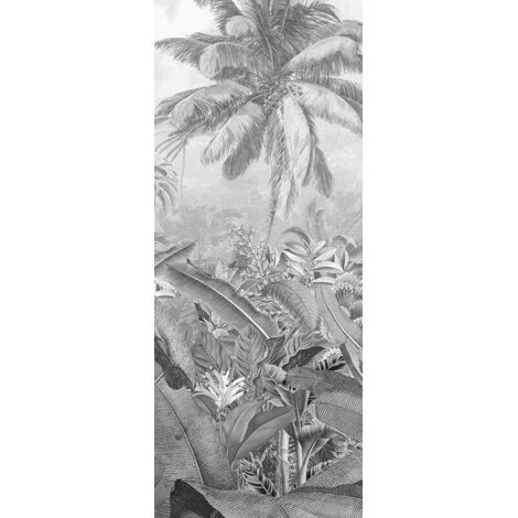 Papier peint panoramique méditerranéen – Motif Amazonia noir et blanc – Finition résistante – Facile à poser – Pour salon, chambre, bureau – Komar
