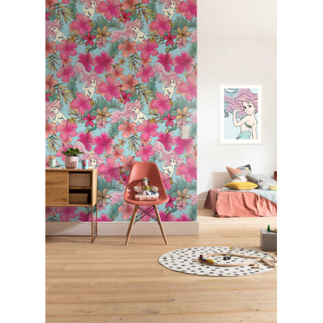 Papier peint intissé Ariel la petite Sirène Motif floral Pastel Disney 200 X 280 CM (1/4)