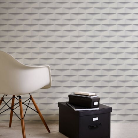 Papier peint 3D motif géométrique Tapisserie trompe l'oeil blanche Papier peint moderne & original pour salon & bureau