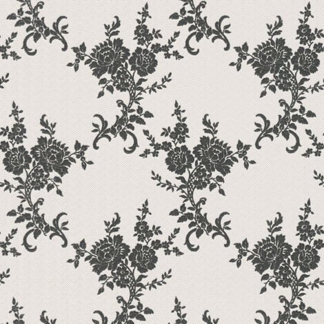 Papier peint fleuri noir et beige pour salle à manger Tapisserie moderne pour salon Papier peint à motif fleur baroque (1/4)