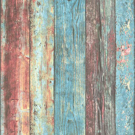 Papier peint imitation planche de bois | Tapisserie effet bois multicolore  plage | Papiers peints modernes pour salon cuisine et chambre d'ado - 10,05  x 0,53 m