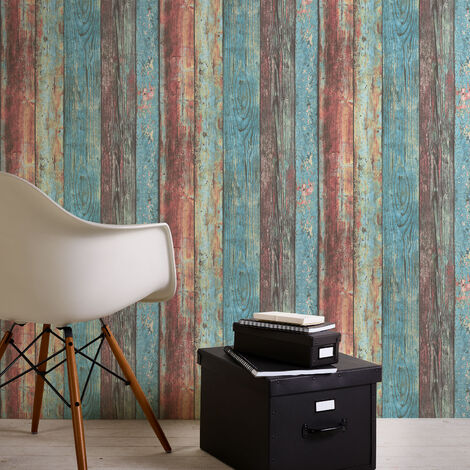 Papier peint imitation planche de bois usé Tapisserie effet bois multicolore Papier peint moderne pour salon cuisine et chambre d‘ado