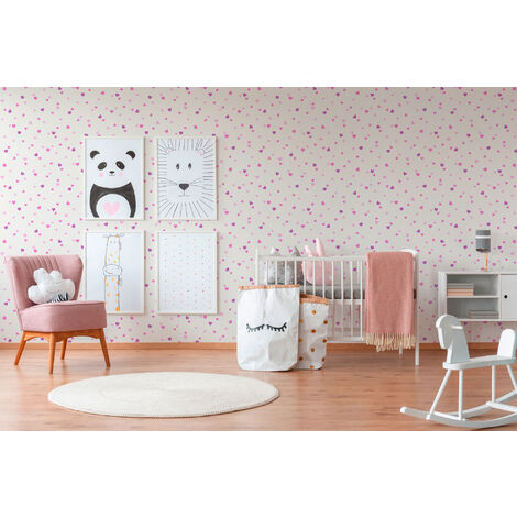 Chambre des enfants chambre Pâle-rose petits coeurs papier peint poupée 30cmx53 