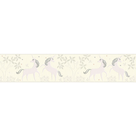 Frise papier peint chambre fille licorne Frise tapisserie enfant couleur clair Frise papier peint animaux enfant idéal pour chambre enfant (1/3)