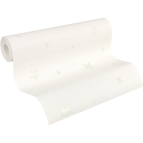 Papier peint blanc intissé phosphorescent, Tapisserie motif étoile pour chambre  enfant, Papier peint bébé étoile lumineuse