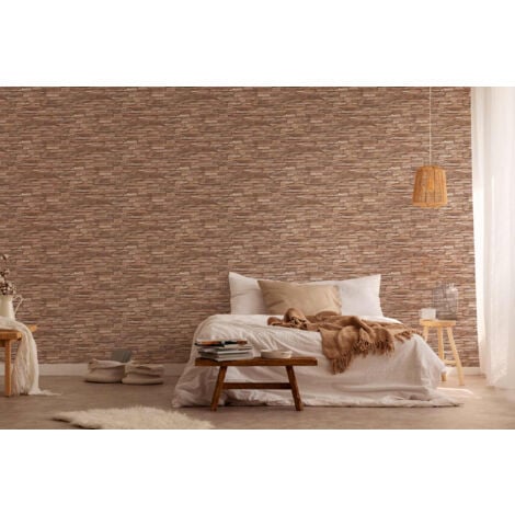 Papier peint effet pierre beige foncé Papier peint brique Papier peint intissé et embossé Idéal pour salon