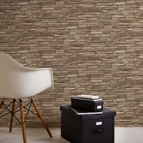 Papier peint effet pierre beige foncé Papier peint brique Papier peint intissé et embossé Idéal pour salon