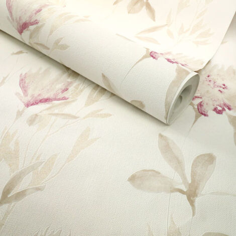 Papier peint fleuri moderne effet peinture Tapisserie fleurie beige & rose cuisine Papier peint intissé motif floral pour couloir