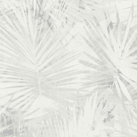 Papier peint gris clair motif feuilles de palmier Tapisserie moderne à motif végétal pour salle de bain Papier peint intissé fleuri uni gris