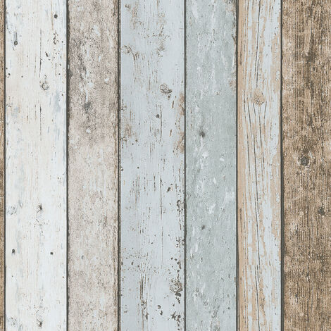 Papier peint imitation bois usé | Tapisserie effet bois bleu pastel & beige | Papiers peints style marin modernes pour salon & cuisine - 10,05 x 0,53 m