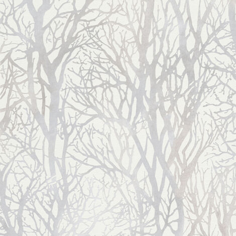 Homemaison – Papier peint à motif arbre gris et blanc – Tapisserie moderne pour cuisine et salon – Lessivable – Raccord sauté 32/64 cm – 53cm x 10,05m