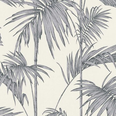 Papier peint jungle Papier peint tropical exotique Tapisserie tropicale Papier peint intissé Gris Métallique Blanc 369192