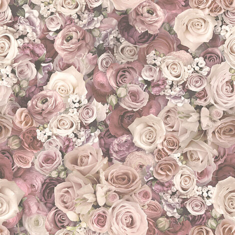 Papier peint anglais rose pâle fleuri, Tapisserie fleurie chambre fille  rose