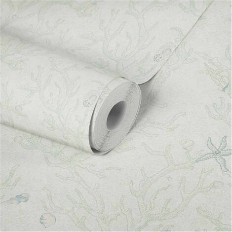 Papier peint vert style marin pour salle de bain Tapisserie motif corail & coquillage pour couloir Papiers peints modernes (1/5)