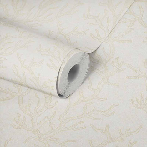 Papier peint style maritime motif corail Tapisserie beige motif corail Papier peint mer idéal pour salle de bain & cuisine (1/5)