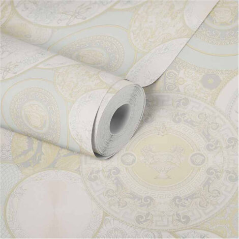 Papier peint baroque motif rond papillon & Médusa Tapisserie beige baroque pour chambre adulte Papier peint original (1/5)